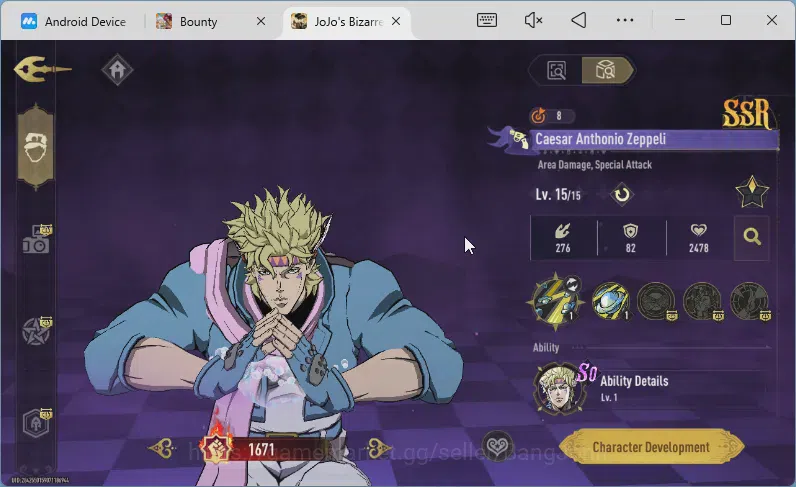 JoJo’s Bizarre Adventure: All Star Battle R Accounts ASIA | 4SSR | Jotaro K, Caesar ,Prosciutto , Giorno G | Selector On 1