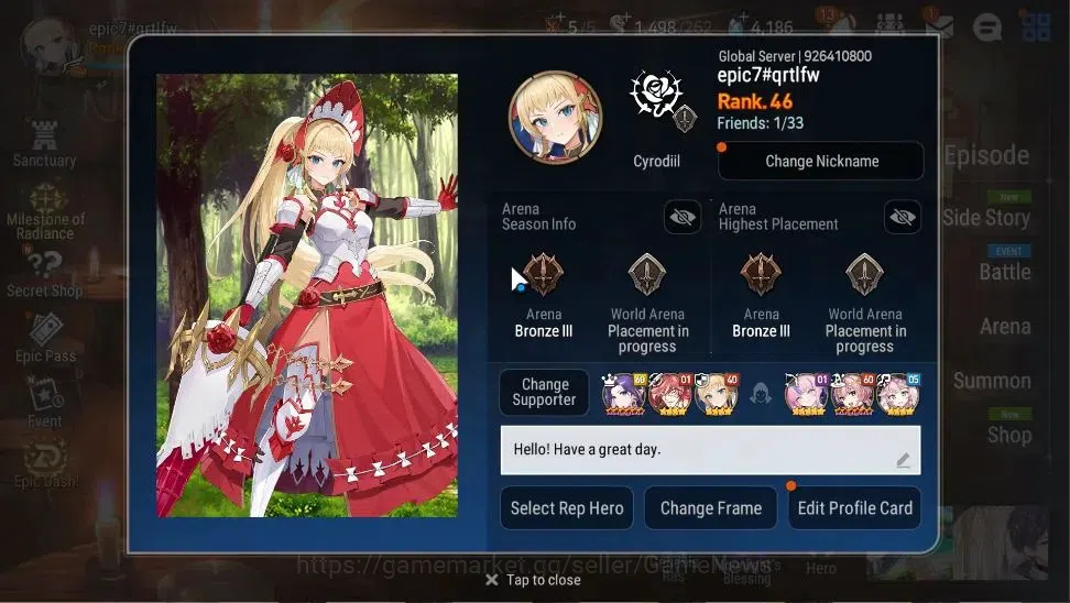 Epic Seven Accounts GLOBALUnVerif|7 ML(Boss Arunka,Belian,Faithless Li image 2