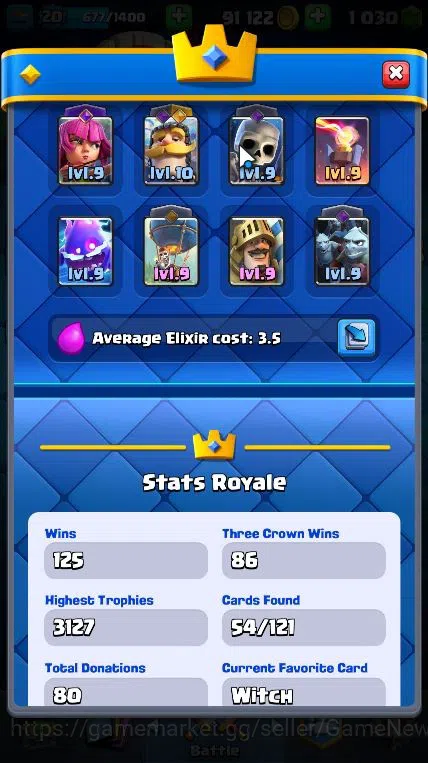 Clash Royale Accounts High-End Lv 20|Trophy 3127|KTL 8|1030 Gem 2 WS|Limited Skin|Card 54|1 Hero 1 Evo 16 Epic 20 Rare 21 4