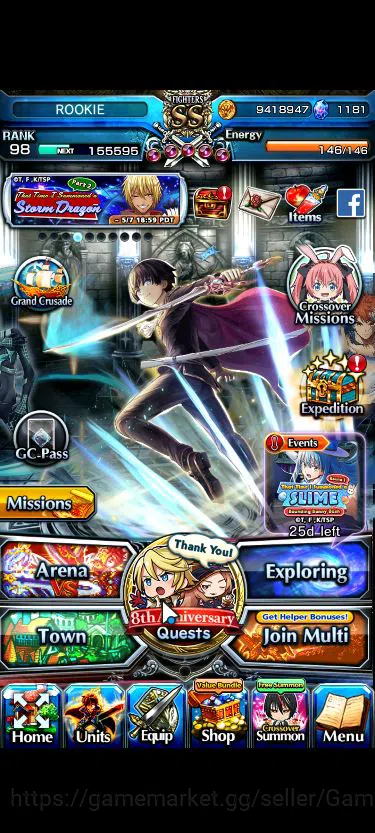 Grand Summoners Accounts Mid-Game Global|Rank 98|1181 CC+17 Ascend+4 TW|[Inumuta,Emiya,Rimuru,LM Isliid]+TW,S