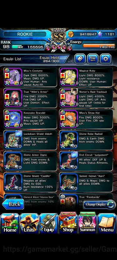 Grand Summoners Accounts Mid-Game Global|Rank 98|1181 CC+17 Ascend+4 TW|[Inumuta,Emiya,Rimuru,LM Isliid]+TW,S 11