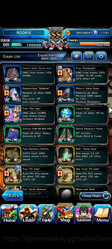 Grand Summoners Accounts Mid-Game Global|Rank 98|1181 CC+17 Ascend+4 TW|[Inumuta,Emiya,Rimuru,LM Isliid]+TW,S 12