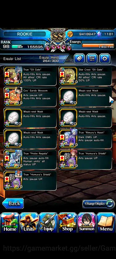 Grand Summoners Accounts Mid-Game Global|Rank 98|1181 CC+17 Ascend+4 TW|[Inumuta,Emiya,Rimuru,LM Isliid]+TW,S 13