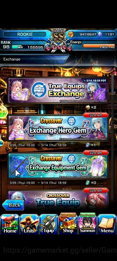 Grand Summoners Accounts Mid-Game Global|Rank 98|1181 CC+17 Ascend+4 TW|[Inumuta,Emiya,Rimuru,LM Isliid]+TW,S 14
