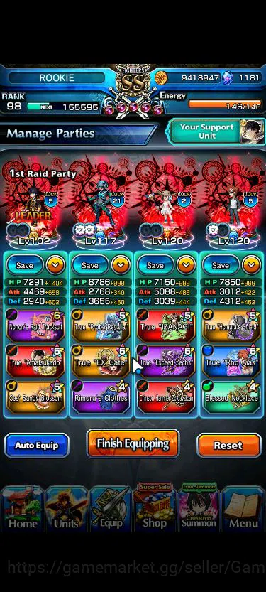 Grand Summoners Accounts Mid-Game Global|Rank 98|1181 CC+17 Ascend+4 TW|[Inumuta,Emiya,Rimuru,LM Isliid]+TW,S 3