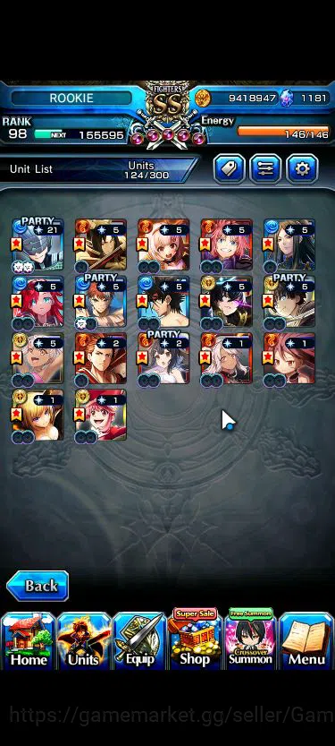 Grand Summoners Accounts Mid-Game Global|Rank 98|1181 CC+17 Ascend+4 TW|[Inumuta,Emiya,Rimuru,LM Isliid]+TW,S 4