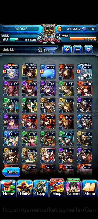Grand Summoners Accounts Mid-Game Global|Rank 98|1181 CC+17 Ascend+4 TW|[Inumuta,Emiya,Rimuru,LM Isliid]+TW,S 5