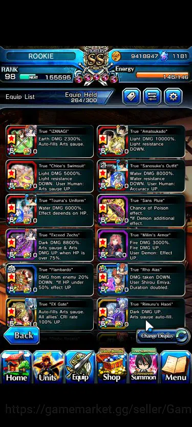 Grand Summoners Accounts Mid-Game Global|Rank 98|1181 CC+17 Ascend+4 TW|[Inumuta,Emiya,Rimuru,LM Isliid]+TW,S 6