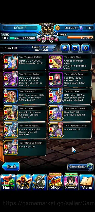 Grand Summoners Accounts Mid-Game Global|Rank 98|1181 CC+17 Ascend+4 TW|[Inumuta,Emiya,Rimuru,LM Isliid]+TW,S 7