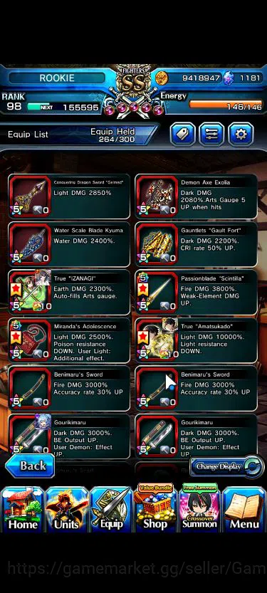 Grand Summoners Accounts Mid-Game Global|Rank 98|1181 CC+17 Ascend+4 TW|[Inumuta,Emiya,Rimuru,LM Isliid]+TW,S 8
