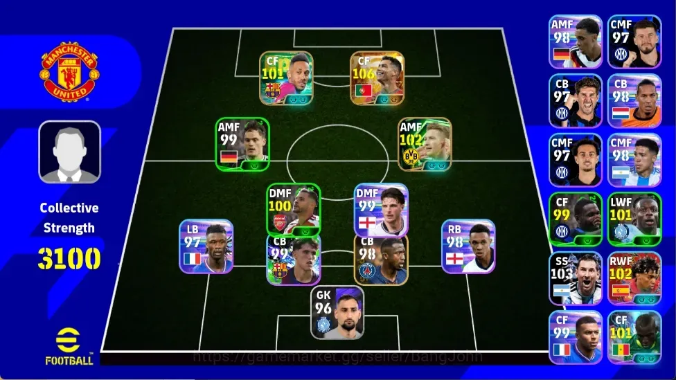 eFootball Accounts High-End Mobile | PW 3100 | BigT C Ronaldo | Epic Marco reus,Aubameyang | SHWT Lionel Messi | Coach 1