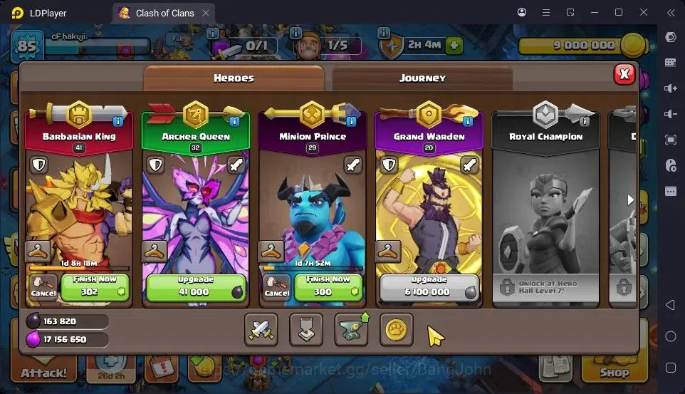 Clash of Clans Accounts High-End TH 11-BH 5|LVL85|BK41,AQ32,MP29,GW20|BM1,BC15|7 Legend skin|Gem 2052|Proteck On| Check SS 7