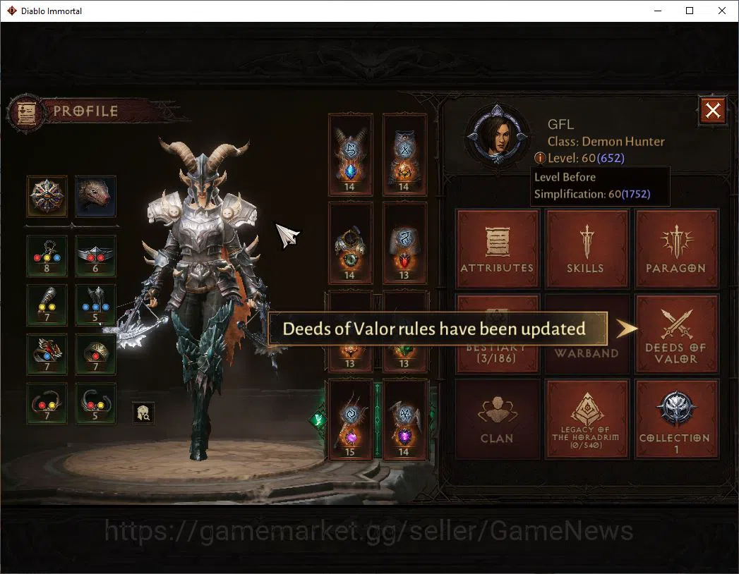 Diablo Immortal Accounts SEA - Anu|Lv60(652)|Demon hunter|37k CR|Reso 540|P image 3