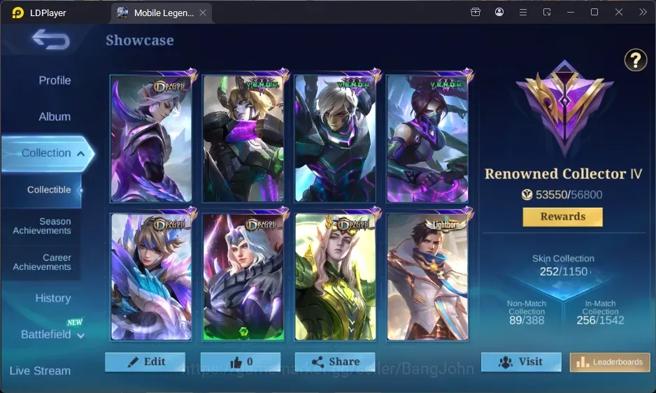 Mobile Legends: Bang Bang Accounts Collector Global|252S|Renowned|Collector Natalia,Epic Balmond,EpicFreya,Epic Rafaela,Epic 1