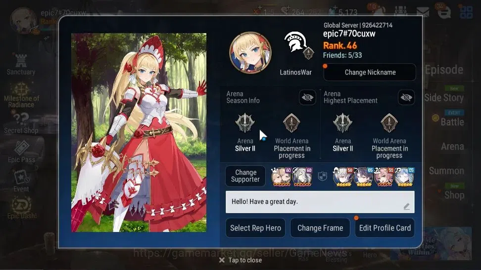 Epic Seven Accounts High-End GLOBAL UnVerif|New Era|13 ML(Rhiana&Luc,LOTScales,LC belona,Etc)+Ab Fumyr,Ivana,Etc|AUTO W 2