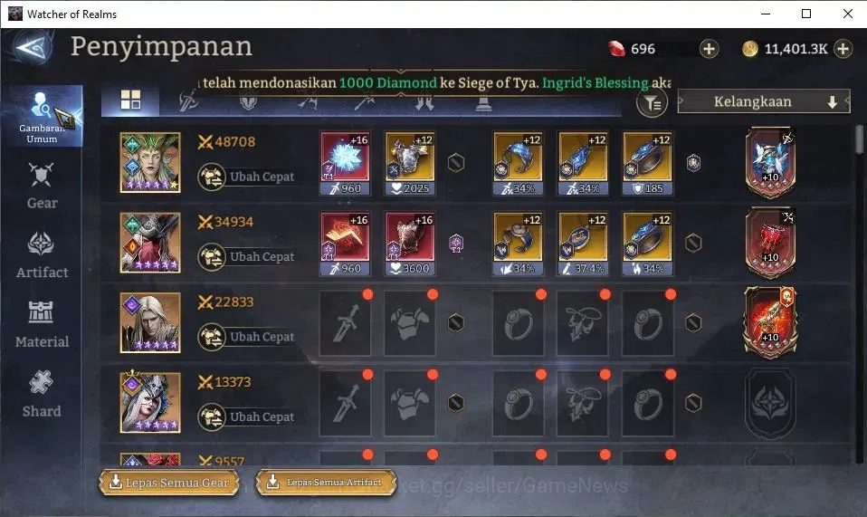 Watcher of Realms Accounts GLOBAL 60x|Lv 33|374K Power|2 Lord[Morrigan,King H image 12
