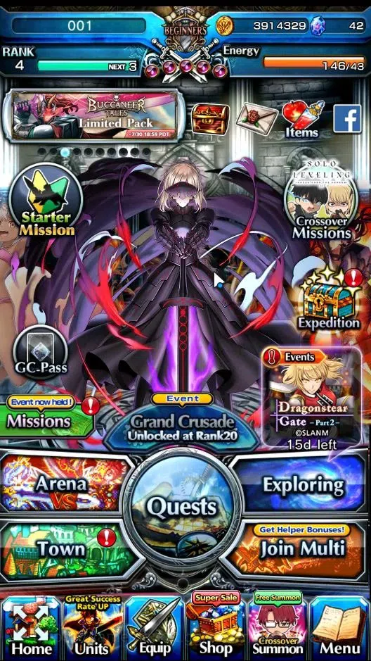 Grand Summoners Accounts Mid-Game Global|Rank 4|9 Ascend+2 TW|Chloe,Saber Alter)+TW Paladin Roy,Menas,S 1