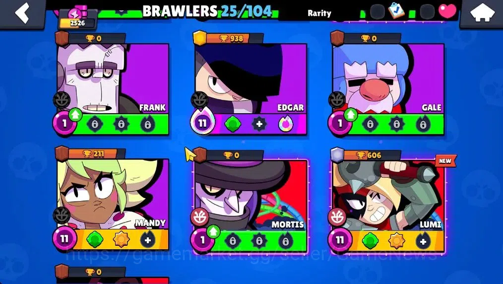 Brawl Stars Accounts 2526 Trophy|25 Brawler 4 Max (Nita,Edgar,Mandy,Lumi)|1 Legend(Mecha Edgar),1 Mythic(Gridiron Ortis),7 10