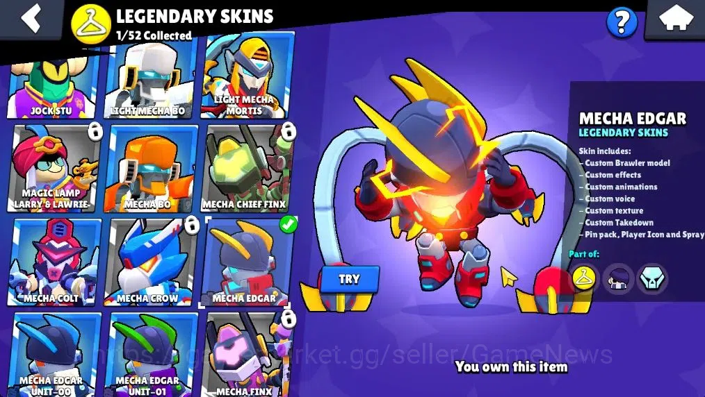 Brawl Stars Accounts 2526 Trophy|25 Brawler 4 Max (Nita,Edgar,Mandy,Lumi)|1 Legend(Mecha Edgar),1 Mythic(Gridiron Ortis),7 12