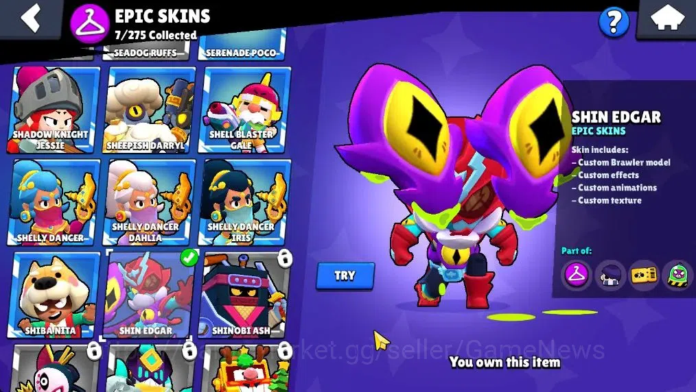 Brawl Stars Accounts 2526 Trophy|25 Brawler 4 Max (Nita,Edgar,Mandy,Lumi)|1 Legend(Mecha Edgar),1 Mythic(Gridiron Ortis),7 17