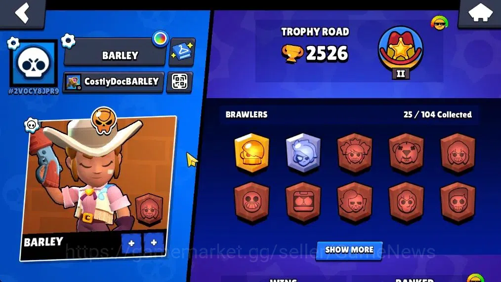 Brawl Stars Accounts 2526 Trophy|25 Brawler 4 Max (Nita,Edgar,Mandy,Lumi)|1 Legend(Mecha Edgar),1 Mythic(Gridiron Ortis),7 2