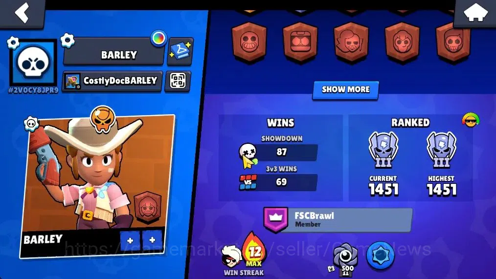 Brawl Stars Accounts 2526 Trophy|25 Brawler 4 Max (Nita,Edgar,Mandy,Lumi)|1 Legend(Mecha Edgar),1 Mythic(Gridiron Ortis),7 3