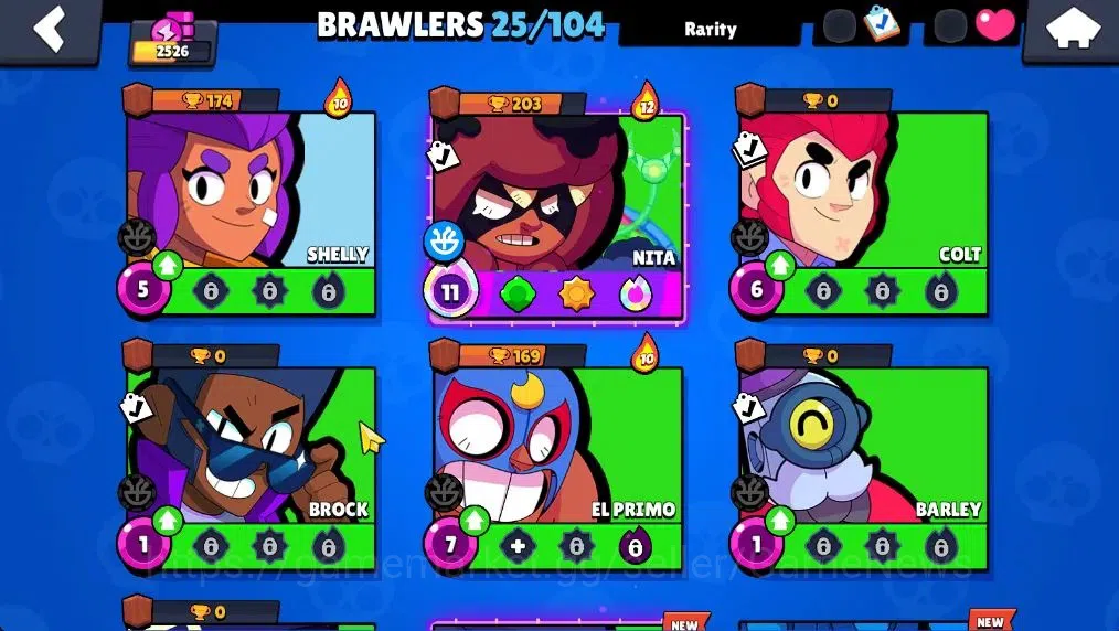 Brawl Stars Accounts 2526 Trophy|25 Brawler 4 Max (Nita,Edgar,Mandy,Lumi)|1 Legend(Mecha Edgar),1 Mythic(Gridiron Ortis),7 7