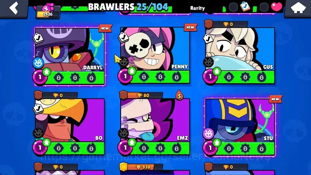 Brawl Stars Accounts 2526 Trophy|25 Brawler 4 Max (Nita,Edgar,Mandy,Lumi)|1 Legend(Mecha Edgar),1 Mythic(Gridiron Ortis),7 9