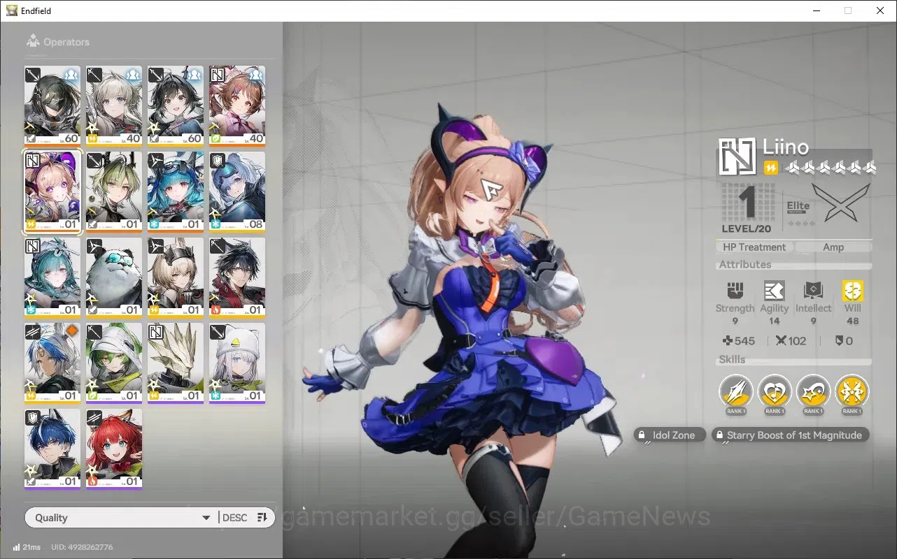 Arknights: Endfield Accounts Asia|Lv 37|4 SSR (1 Limited) + 7(*6 Weapon)| Liino |1 DS Permit|2 WP Suply|Female MC|Log 1