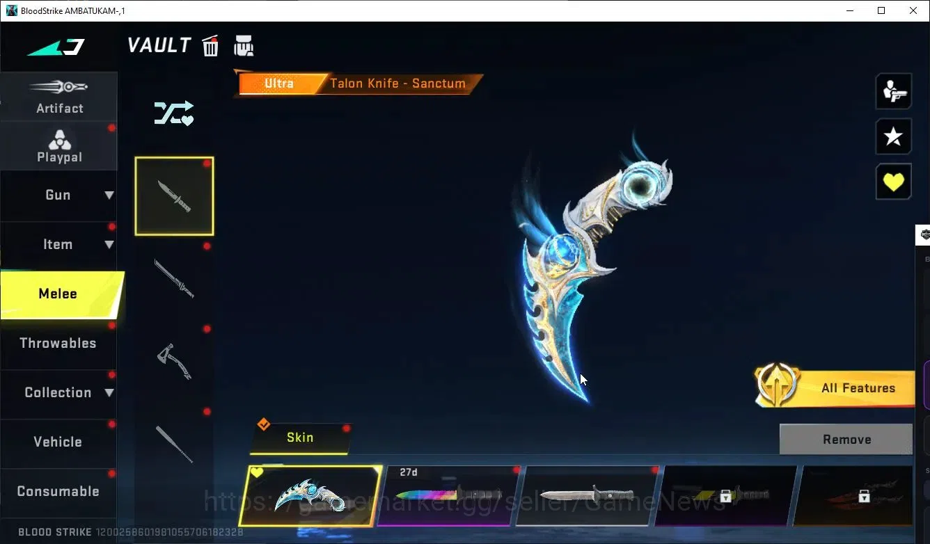 Blood Strike Accounts ASIA|MELEE Talon Knife-Sactum+Collab TOKRAV FN2000 image 7