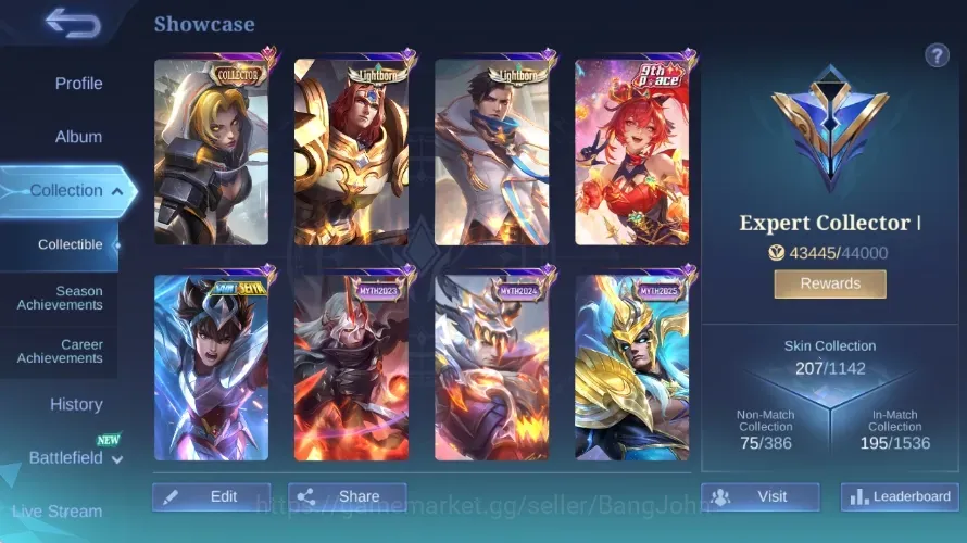Mobile Legends: Bang Bang Accounts Collector Global|Skin 207|Expert|Collector Natalia,PACE Fanny,Blazing Franco,Lightborn 1