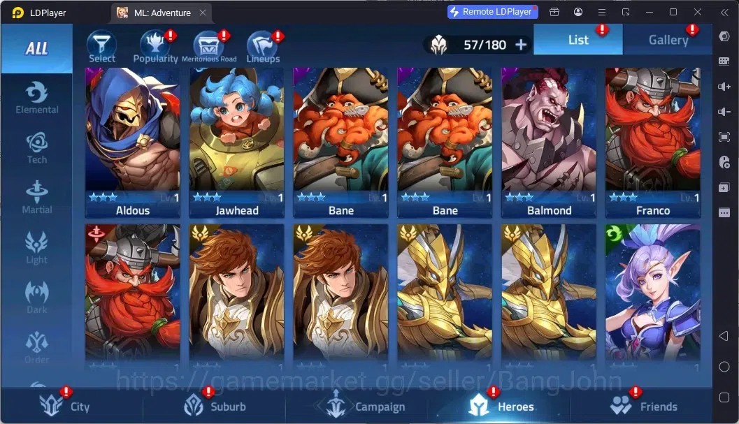 Mobile Legends: Adventure Accounts Global |LV 40|464K Power|VIP 4|Camp 24-22|Hero 57|63,965 Diamond|23 10