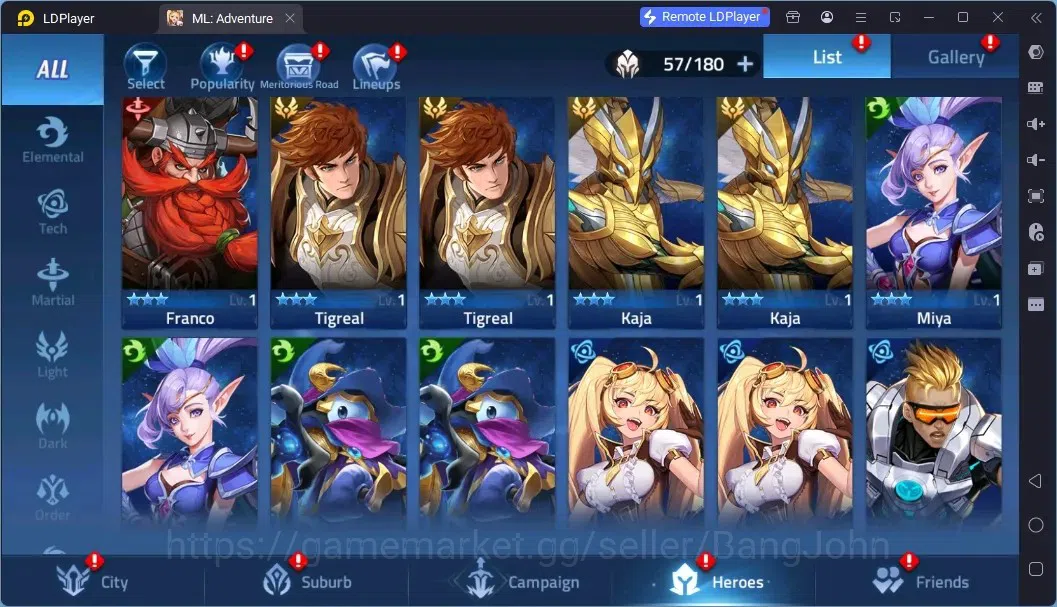 Mobile Legends: Adventure Accounts Global |LV 40|464K Power|VIP 4|Camp 24-22|Hero 57|63,965 Diamond|23 11