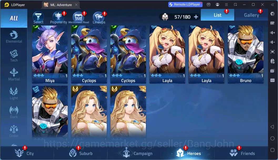 Mobile Legends: Adventure Accounts Global |LV 40|464K Power|VIP 4|Camp 24-22|Hero 57|63,965 Diamond|23 12