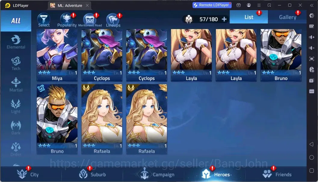 Mobile Legends: Adventure Accounts Global |LV 40|464K Power|VIP 4|Camp 24-22|Hero 57|63,965 Diamond|23 13