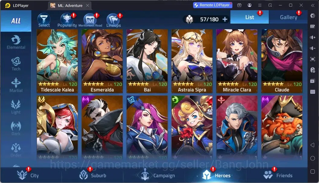 Mobile Legends: Adventure Accounts Global |LV 40|464K Power|VIP 4|Camp 24-22|Hero 57|63,965 Diamond|23 5