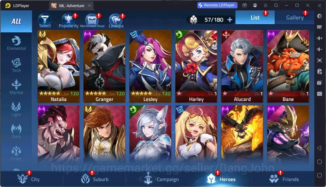 Mobile Legends: Adventure Accounts Global |LV 40|464K Power|VIP 4|Camp 24-22|Hero 57|63,965 Diamond|23 6