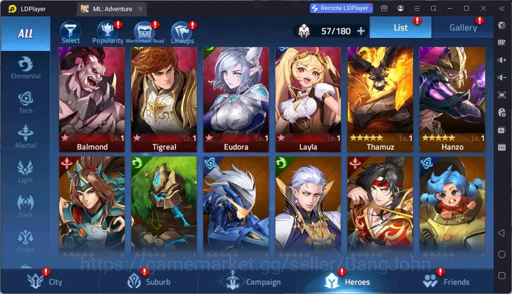 Mobile Legends: Adventure Accounts Global |LV 40|464K Power|VIP 4|Camp 24-22|Hero 57|63,965 Diamond|23 7