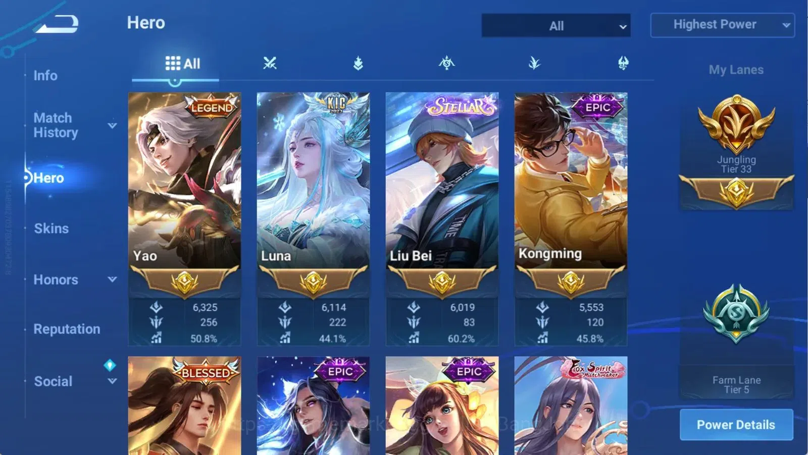 Honor of Kings Accounts Global | 112H 145S | LEGEND Yao, KIC Luna, STELLAR image 2
