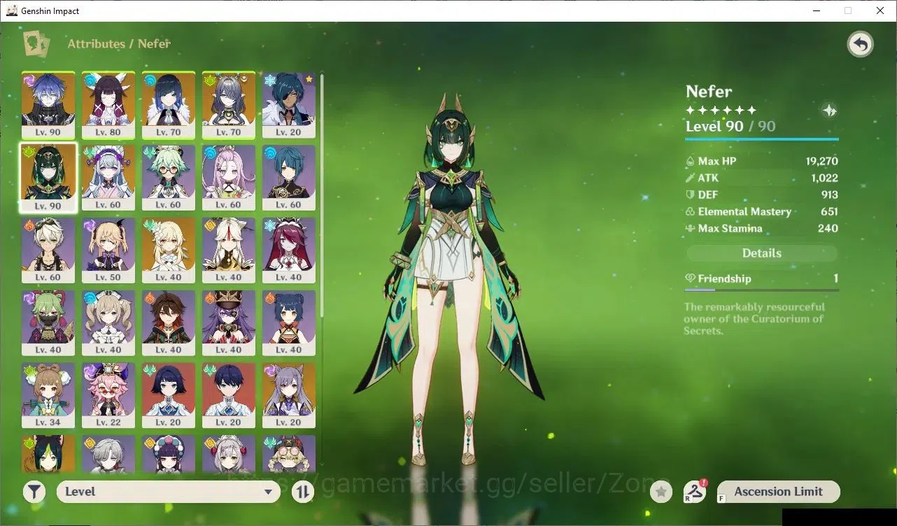 Genshin Impact Accounts Others ASIA|AR 54|5 Limited+1(*5Wpn)|PremTeam Nefer(Nefer, Lauma, Columbina, Yelan, Flins)|Low 3