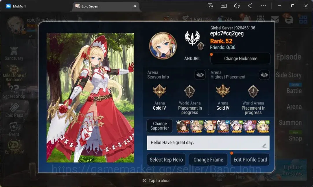 Epic Seven Accounts Limited Hero Global Unverif | 6 ML(LOT Scales, A Tywin, SOT Snow, C Pavel, A Vildred, H Lua)|PoH ON|SS 2