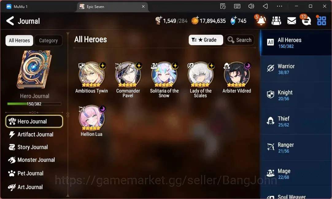 Epic Seven Accounts Limited Hero Global Unverif | 6 ML(LOT Scales, A Tywin, SOT Snow, C Pavel, A Vildred, H Lua)|PoH ON|SS 4