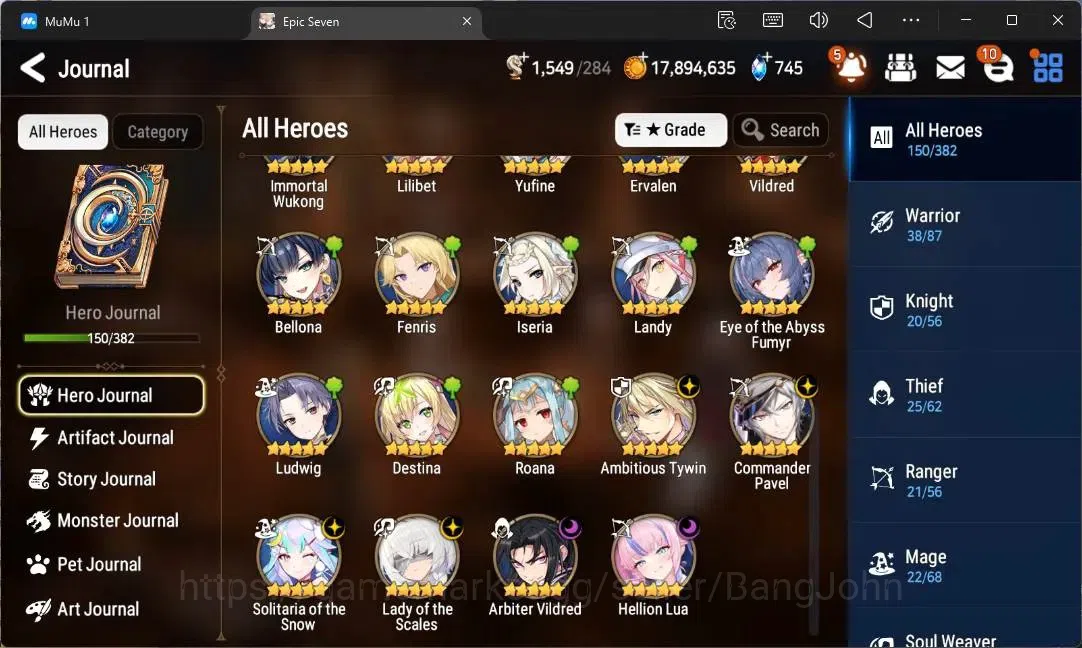 Epic Seven Accounts Limited Hero Global Unverif | 6 ML(LOT Scales, A Tywin, SOT Snow, C Pavel, A Vildred, H Lua)|PoH ON|SS 7