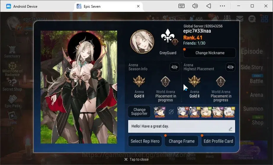 Epic Seven Accounts Starter Global| starter 9ML(LotS,lisette,Zio,Harsetti,Etc.)|PoH+Bless ON|theather fresh |Stove(ES995Z) 1