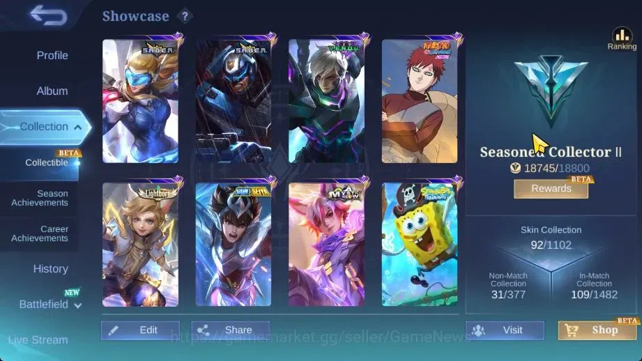 Mobile Legends: Bang Bang Accounts Hero 70|Skin 92|High Immo 100|Lb Harith,SpongB Cyc image 3