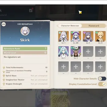 Genshin Impact Accounts Starter ASIA|Starter AR 7|1Limit Char+2 standard|Skirk,Keqing,Mizuki|Male MC|TakeMail(GI1930Z)