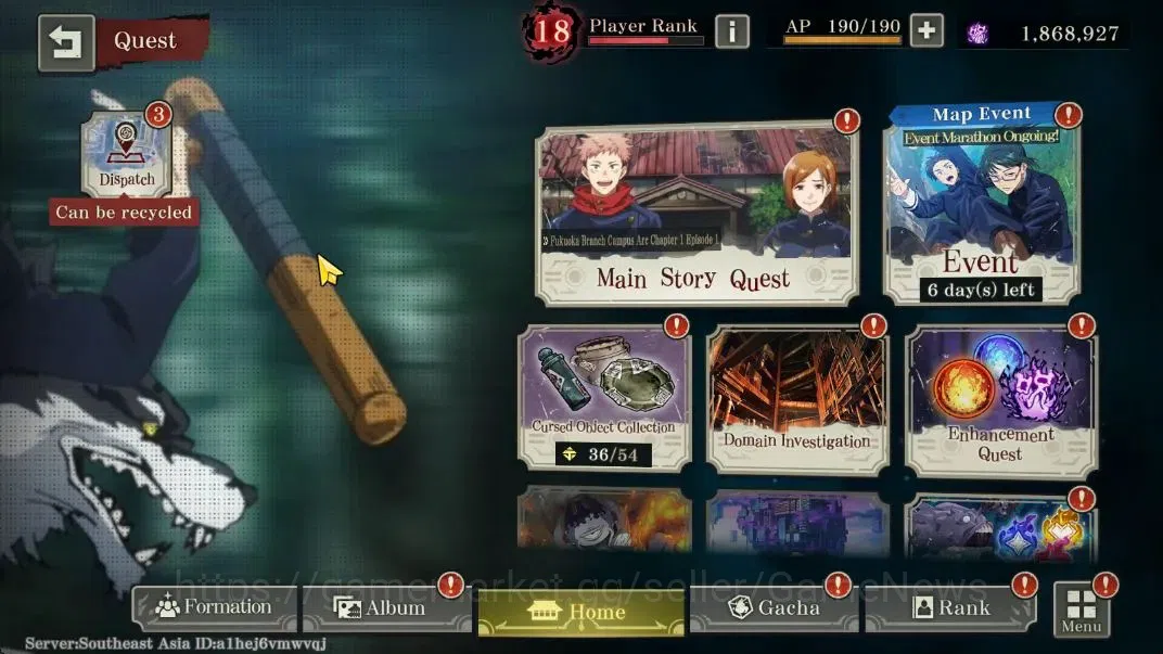 Jujutsu Kaisen: Phantom Parade Accounts SEA |PR 18|6,2K Cube|10 SSR 2 Limited [0,2-Sec Dom image 13
