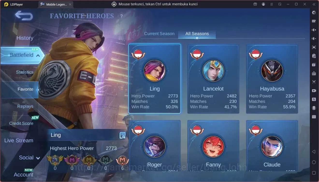 Mobile Legends: Bang Bang Accounts Global|Hero 131|Skin 260|Exalted|Prime Granger,Cla image 4