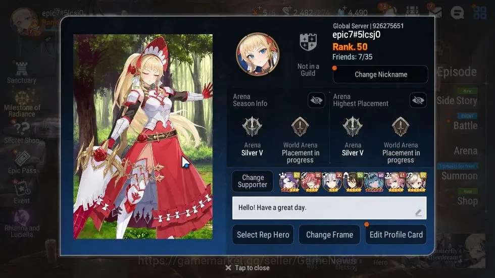 Epic Seven Accounts GLOBAL Unverif|New Era|8 ML(LC Bellona,LW Peira,SP image 2