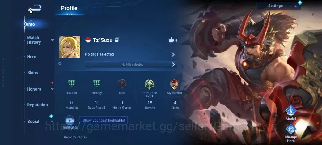 Honor of Kings Accounts Hero 15 Skin 4|Starter with Legend Skin Selection  image 2